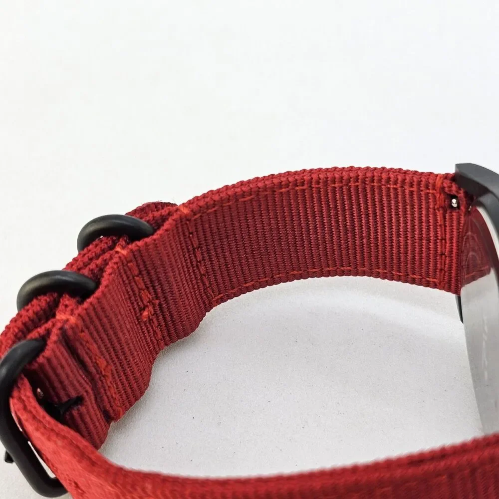 Men's Field Military Watch 42MM Black Case Black Dial Red‎ Canvas Band Straps